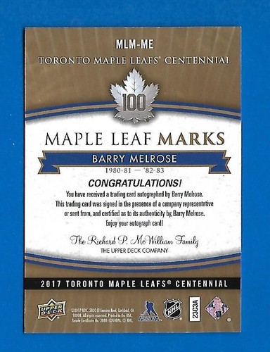 2017-18 TORONTO MAPLE LEAFS CENTENNIAL LEAF MARKS AUTOGRAPH & AKA CARD SEE LIST - Picture 53 of 91