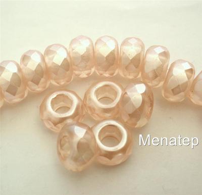 4(Four)  8 x 13 mm Large Hole Rondelle Beads: Pearl Coated - Honey Glaze