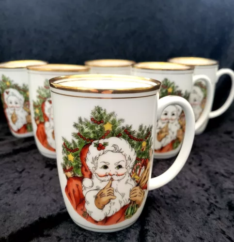 Vintage Fitz & Floyd ST NICHOLAS Mugs Santa Christmas Coffee Cups Choose Amount 