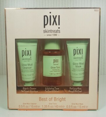 Pixi Skin treats Best of Bright Glow 3 Pc Set Mud Cleanser, Tonic and Mud Mask