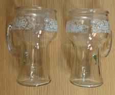 2 Vintage Pepsi Cola Glasses Mugs Tumblers With Handles  6 1/4" Tall Retro Float
