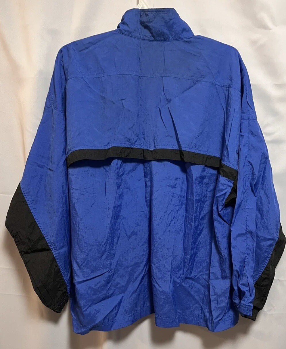Vintage REEBOK 1/2 Zip Pullover Windbreaker Large Lightweight Black Blue 90s L thumbnail 2