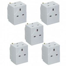 Block Socket Splitter Adaptor Multi Purpose 2 Way Gang Mains Wall UK Plug 5 PACK