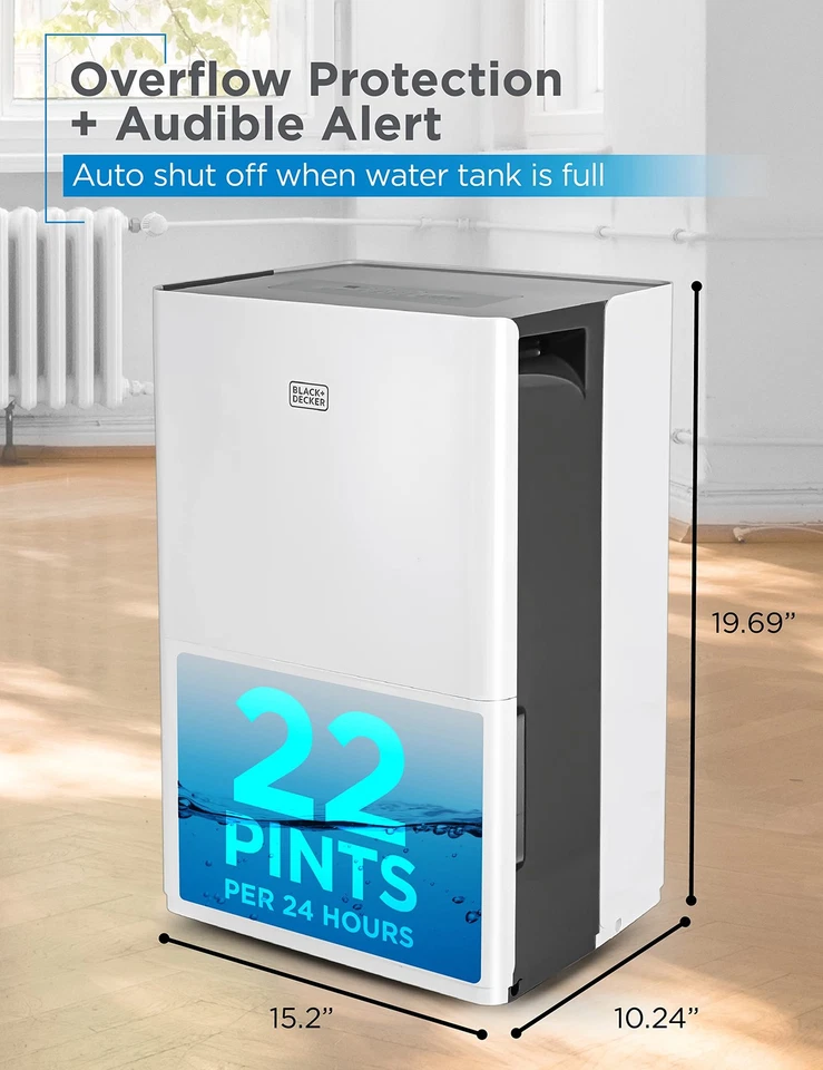 Deshumidificador portátil Black Decker 1500 pies cuadrados 22 pintas Energy Star bajo ruido Foto 4 de 4