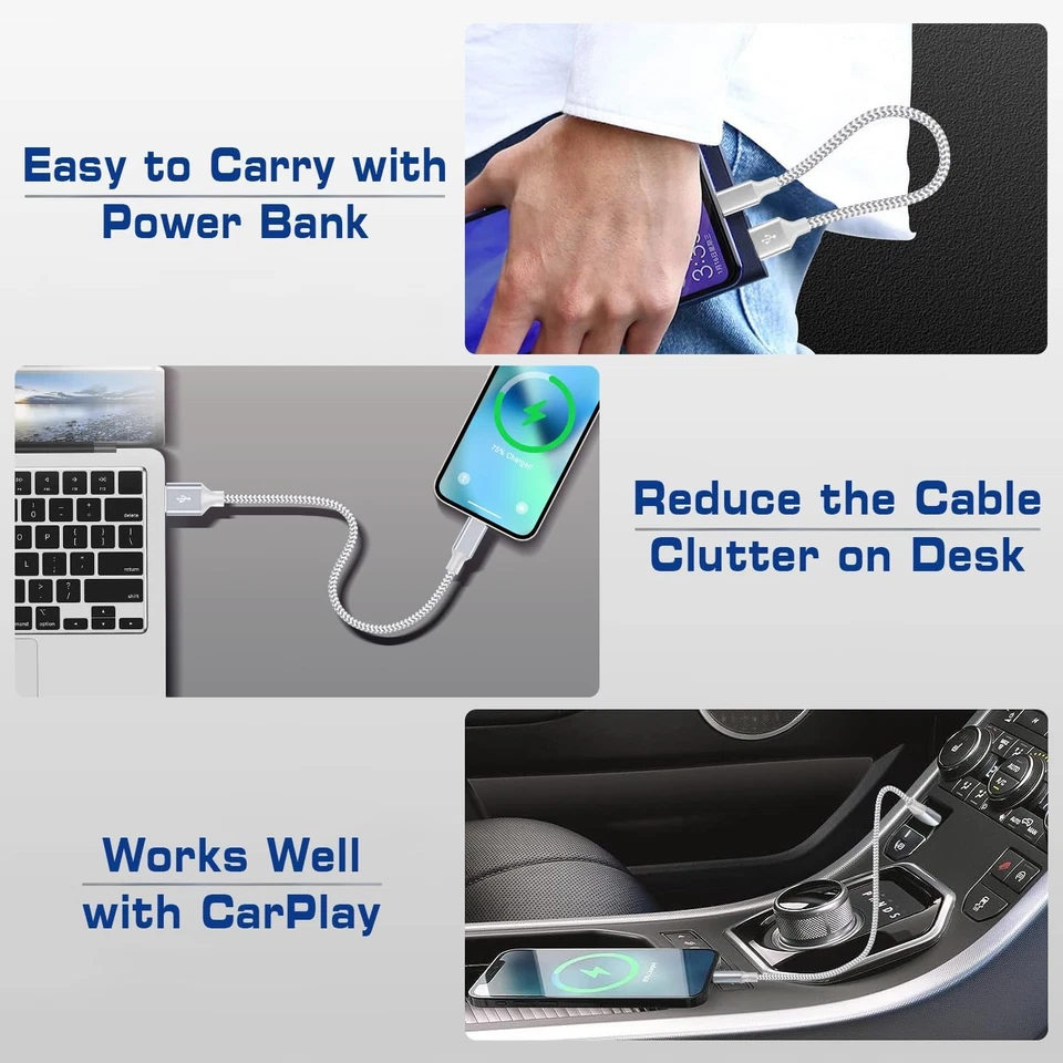 [Apple MFi Certified] Short iPhone Charger 1ft 2Pack,USB A to Lightning Cord Nyl - Image 3 of 4