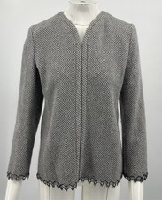 Valentino Boutique VTG Heathered Gray Wool/Angora Embellished Trim Jacket sz L