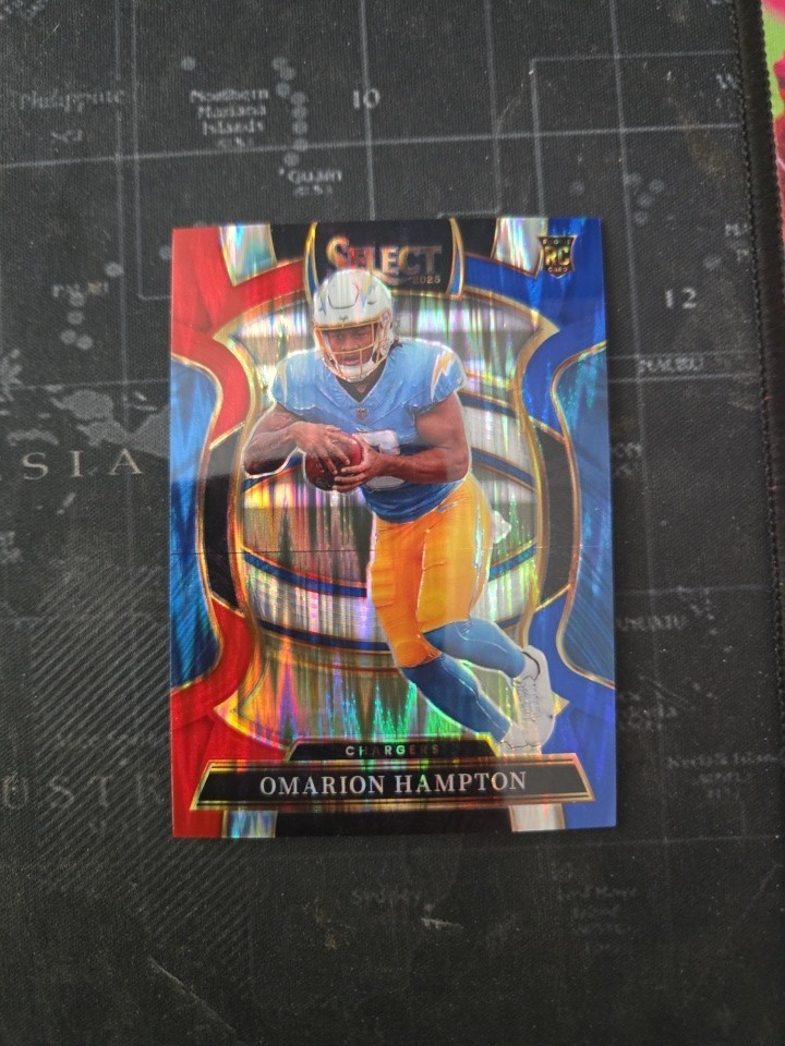2025 Panini Select - Concourse Blue & Red Prizm Shock #2 Omarion Hampton RC