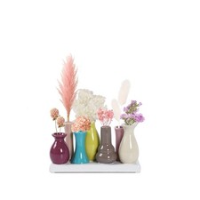 Jinfa Vasenset aus 7 bunten kleine mini Keramik Vasen Blumenvase Deko auf Sockel