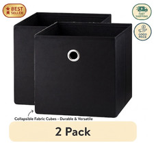 2 Pack Collapsible Fabric Cube Storage Bins Rich Black Shelf Organizer