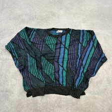 Vintage Knitted Jumper Abstract Patterned Grandad Knit Sweater Men's L