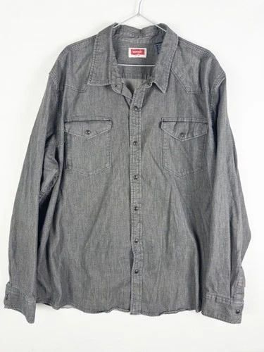 Wrangler Western Snap Button Chambray Shirt Mens 2XL Gray Denim Streetwear Count - product listing photo