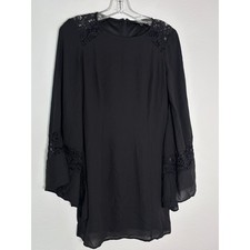 Express Black Lace Shoulder Bell Sleeve Shift Dress Size 2 Mini Boho Cocktail