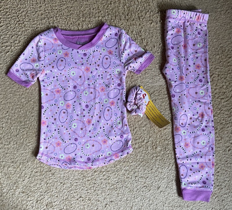 Sleep On It Girls Pajama Set Size 6 Purple Be Kind Love Flowers Shirt Pants PJs