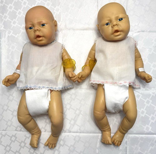 Vintage Reborn Baby Doll Set Boy & Girl Newborn Anatomically Correct Jesmar 18"