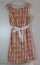 Sangria Dress Groovy Geometric Print Multicolor Sleveless White Ribbon Belt SZ 6