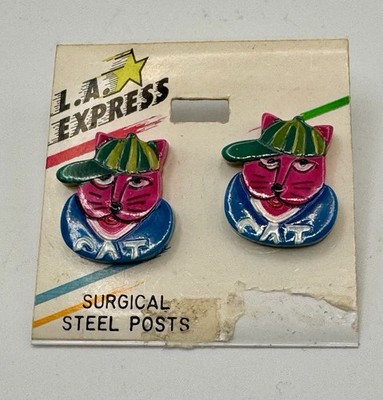 vintage L.A. Express cat earrings with surgical steel posts 80's Style