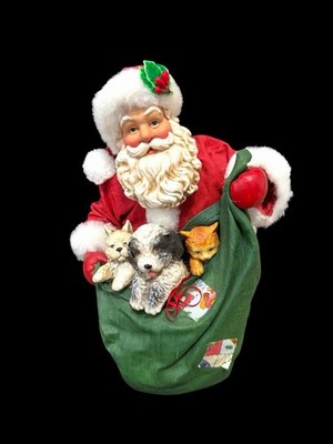 Vtg Kurt Adler Santa Claus Fabriché Figurine with Puppy Dogs & Kitty In Toy Bag