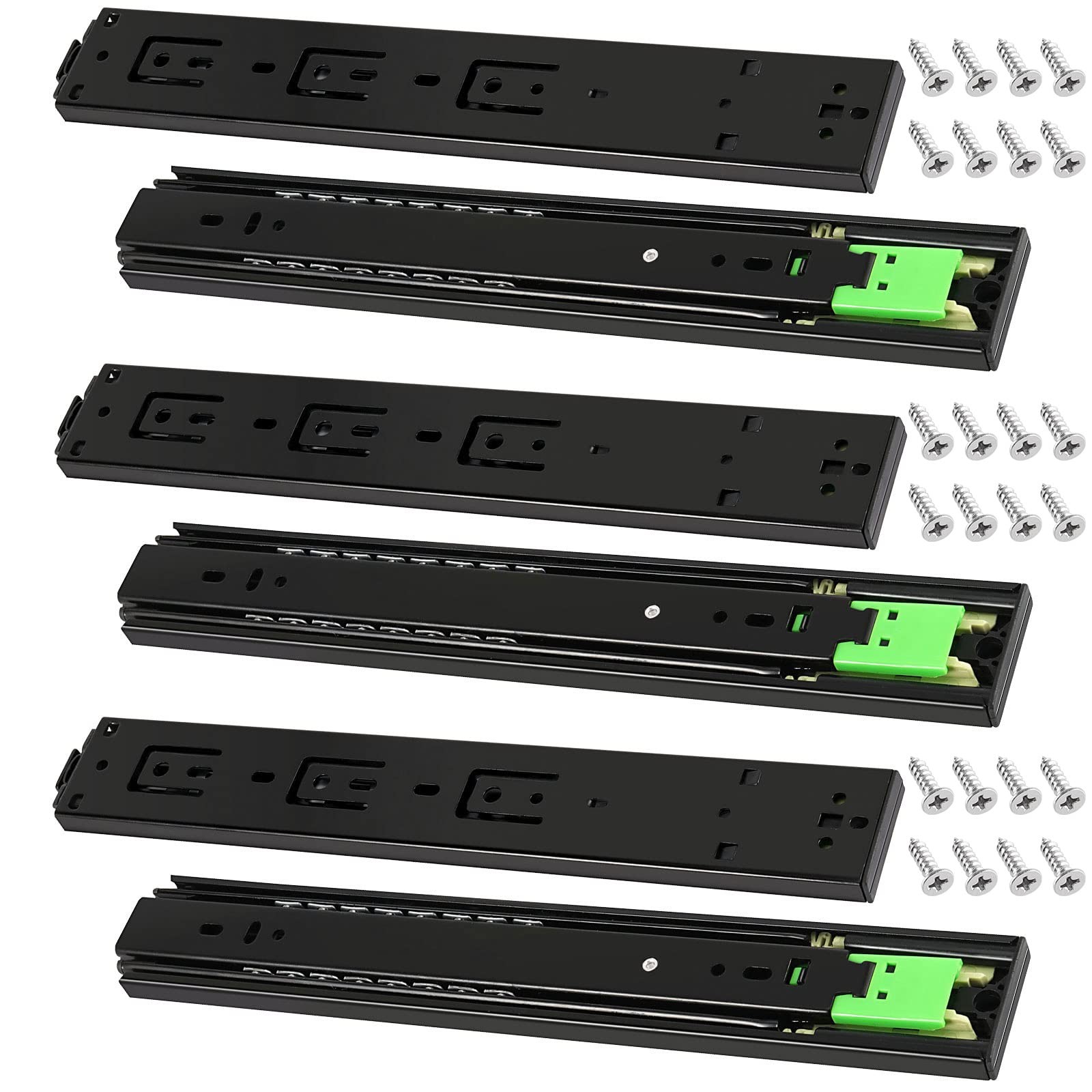 3 Pairs 12 Inch Push To Open Full Extension Side Mount Black
