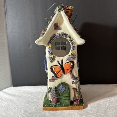 Blue Sky Heather Goldminc Tea light House Cottage Flower Butterfly Candle Holder