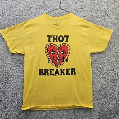 SAMBORGHINI T Shirt Large Thot Breaker Heart Graphic Tee Yellow Streetwear
