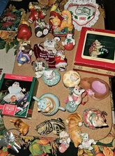 Lot Of 25 VTG Cat Theme Christmas Ornaments Mixed  Brands Franklin Mint Etc Read