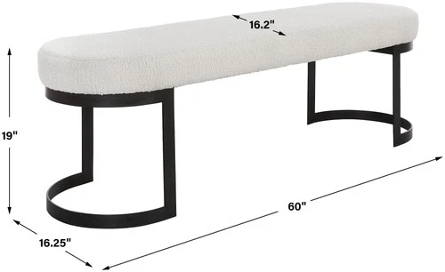 Uttermost 23817 Infinity 60"W Iron Framed Polyester Bench - White - Picture 5 of 6