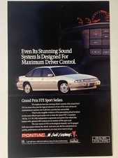 1991 Pontiac Grand Prix STE Sport Sedan Print Ad Maximun Driver Control White