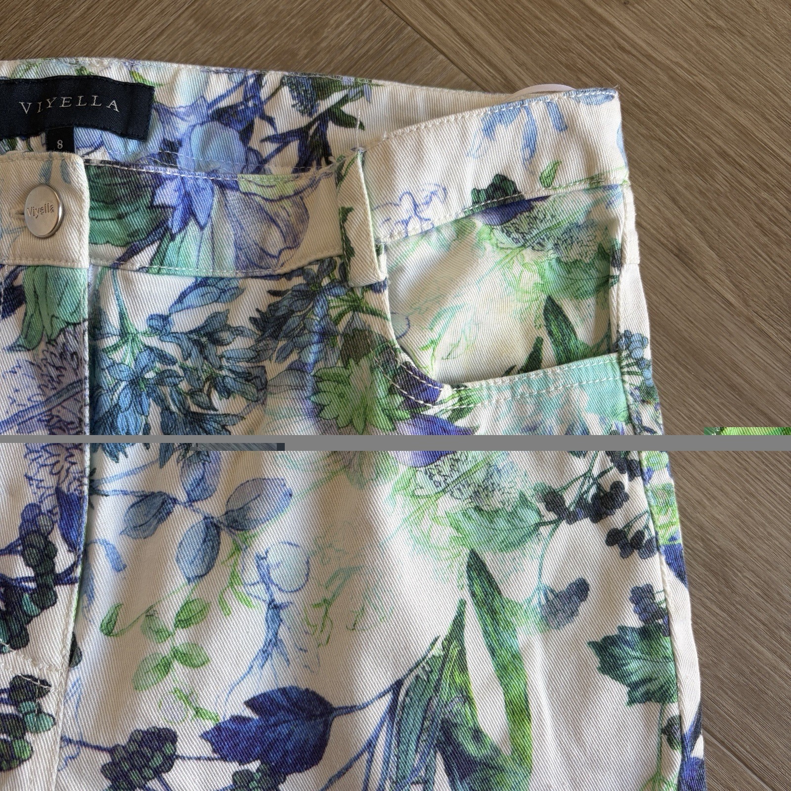 Viyella White Blue Floral Watercolour Print Women's Crop Capri Jeans Size UK 8 image 4