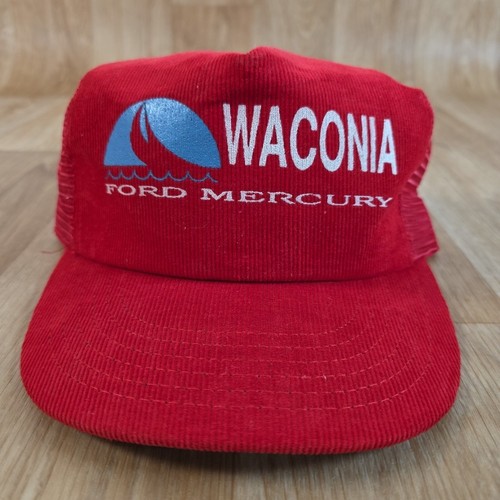 Vintage Trucker Hat Minnesota Waconia Ford Mercury Corduroy Snapback Cap Red - Picture 9 of 9