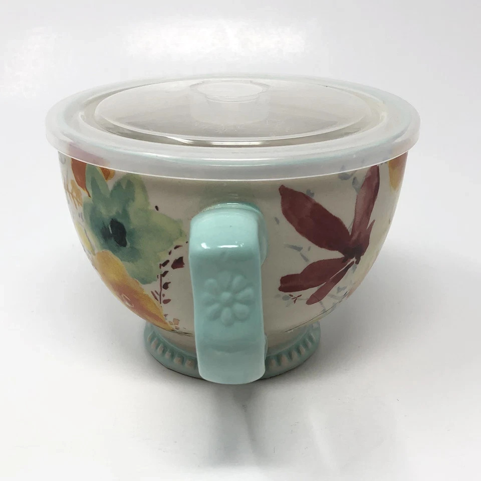 Pioneer Woman Jumbo Soup Mug Cup Willow Floral 27 oz w/ Plastic Lid