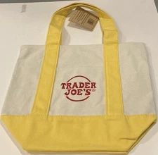 NWT TRADER JOE’S MINI CANVAS TOTE BAG-YELLOW HANDLES