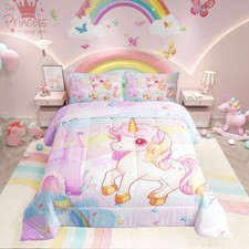 Unicorn Kids Bedding Set for Girls Full Size Dreamy Rainbow Unicorn Comforter...