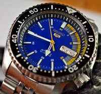 SEIKO MOD Diver's Automatic 7S26-0029 SKX007 Blue/Yellow Dial Date Men's Watch