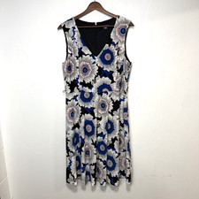 Tommy Hillfiger Women's Blue Floral Sleeveless V-Neck Dress Size 14