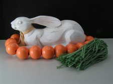 Farmhouse Style Easter Bunny with Carrot Wood Bead Garland with Green Tassel