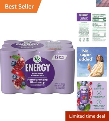 No Added Sugar Pomegranate Blueberry Energy Drink - Gluten Free, Pack of 12 Cans