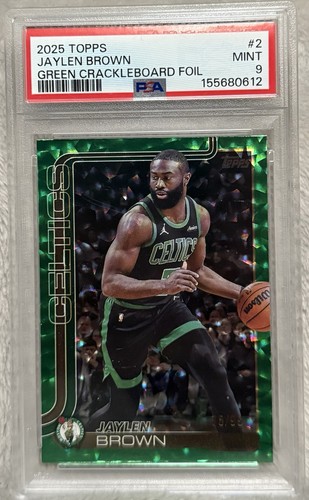 2025-26 Topps Jaylen Brown Green Crackleboard Foil /99 PSA 9 Celtics #2