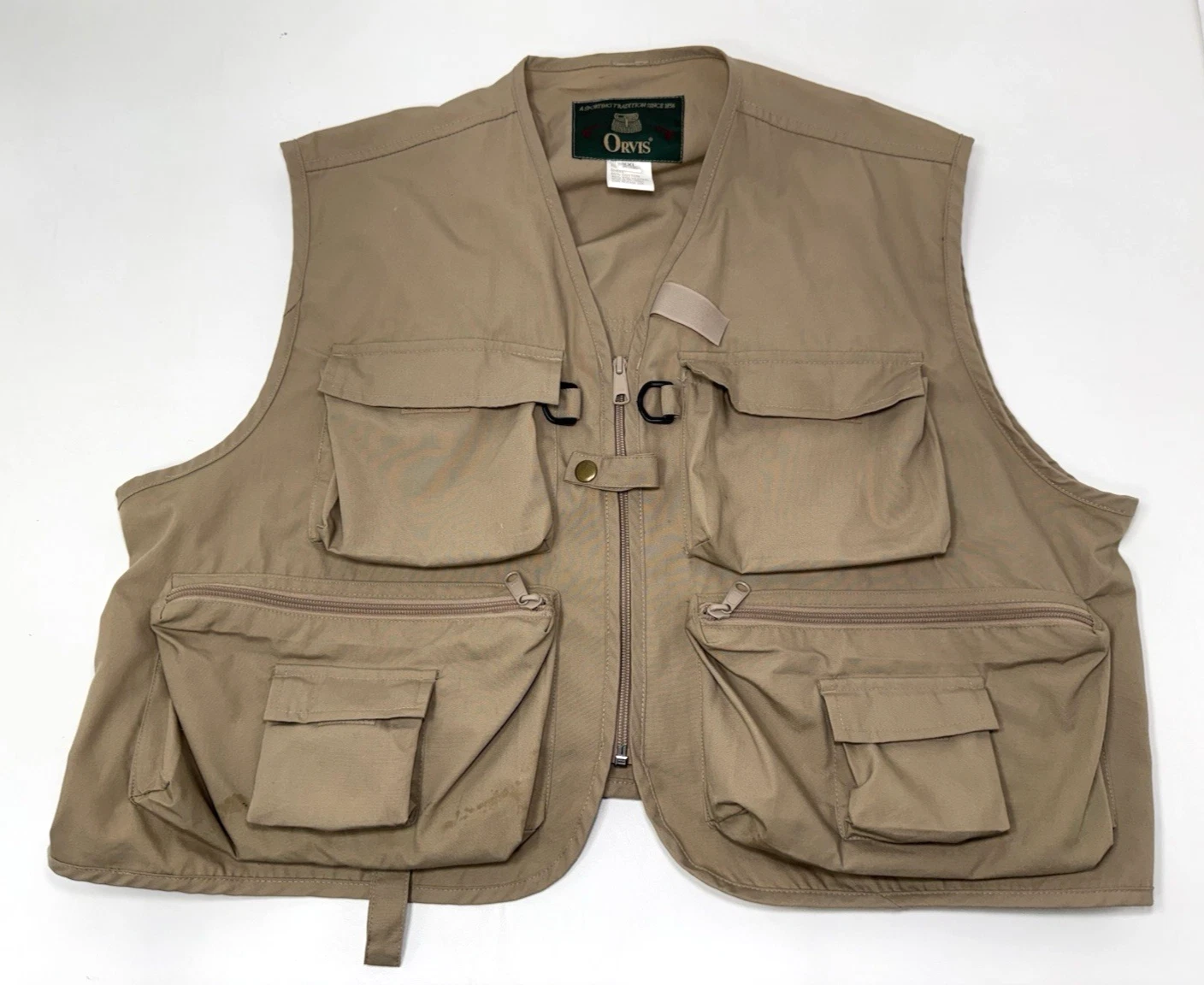 VTG Orvis Men's Fly Fishing Vest Khaki Zip Up XXL Pockets Utility Safari 74239