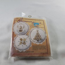 Vintage Fibre-Craft Shimmer Gold Bead Stitchery Kit 3" Diameter 3 Ornaments 9138