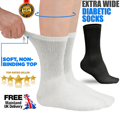 3-6-12 Paar extra breite nicht elastische atmungsaktive Diabetikersocken für Herren Größe UK 4-7