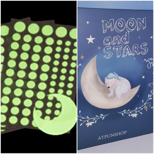 Wandtattoo leuchtende Sterne, 252 Klebepunkte und Mond für Deko Zimmer - Bild 1 von 5