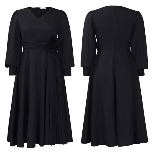 Midikleid Damen Übergröße V-Ausschnitt für kurvige Frauen Kirche Brautkleider - Bild 4 von 42