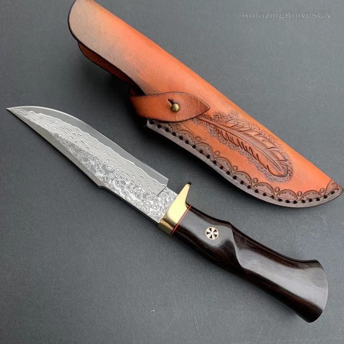 Cuchillo de caza Damasco Cuchillo de supervivencia al aire libre Purpleheart ... - Imagen 13 de 19