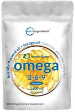 Ultra Omega 3-6-9 3600mg Perserv 300 Burpless Softgels | Lemon Flavor – Blend...