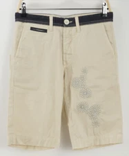 New Manuel Ritz Tinto Men's US 28 Ivory Floral Embroidered Cotton Bermuda Shorts