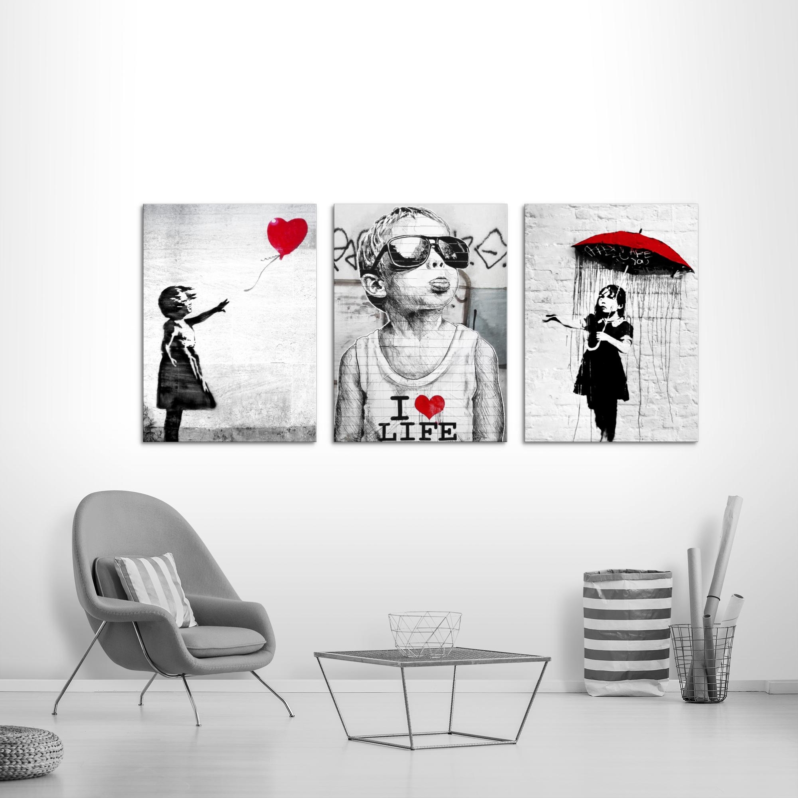 Wandbilder Set Banksy Street Art KEIN RAHMEN BENÖTIGT 3 Bilder Deko