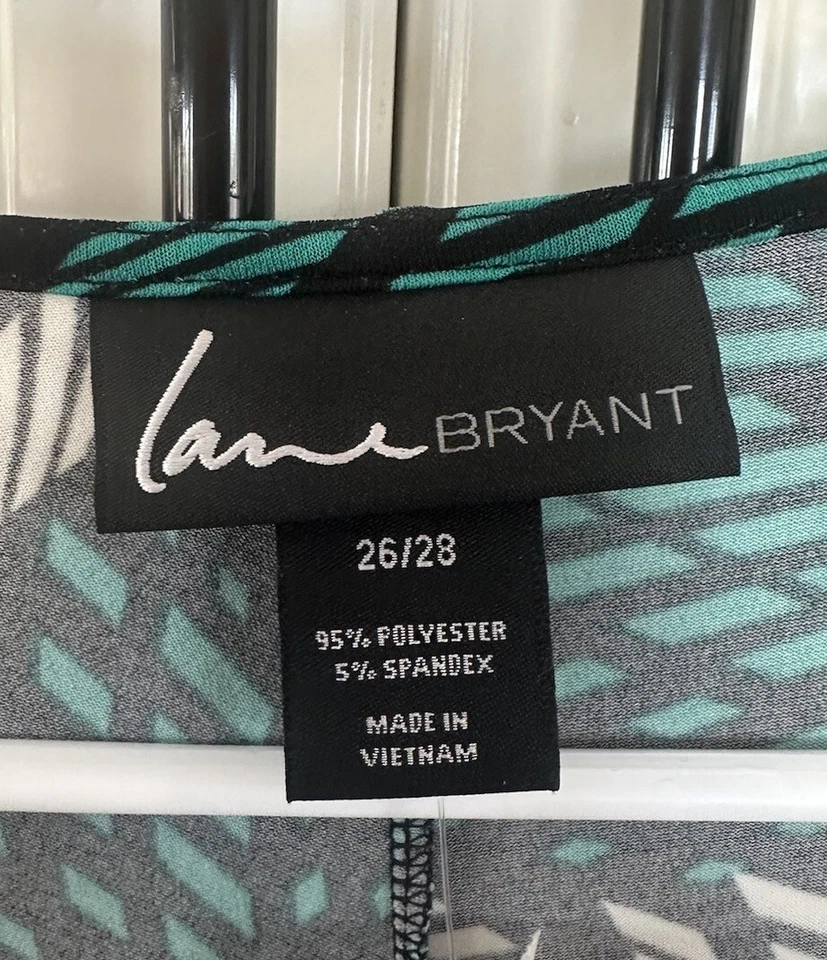 Vestido envolvente manga 3/4 Lane Bryant-talla 26/28-verde azulado, negro, blanco-iglesia-noches Foto 3 de 4