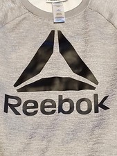 Reebok Youth Sweatshirt Crew Neck Gray , Black Graphic Size 8 Front Pocket Zip