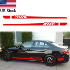 2pcs Red Sport Racing Stripes Graphic Side Body Door Skirt Decal Sticker Decor