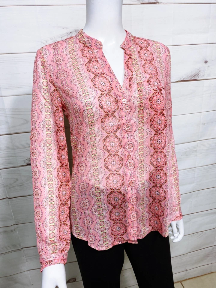 Kut From The Kloth Womens Blouse Size XS Pink Button Up Long Sleeve Pocket - Image 2 of 4